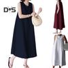 Women Summer Dress O Neck Loose A-line Sleeveless Solid Color Mid-calf Length Soft Breathable Casual Pockets Plus Size Lady Midi Dress