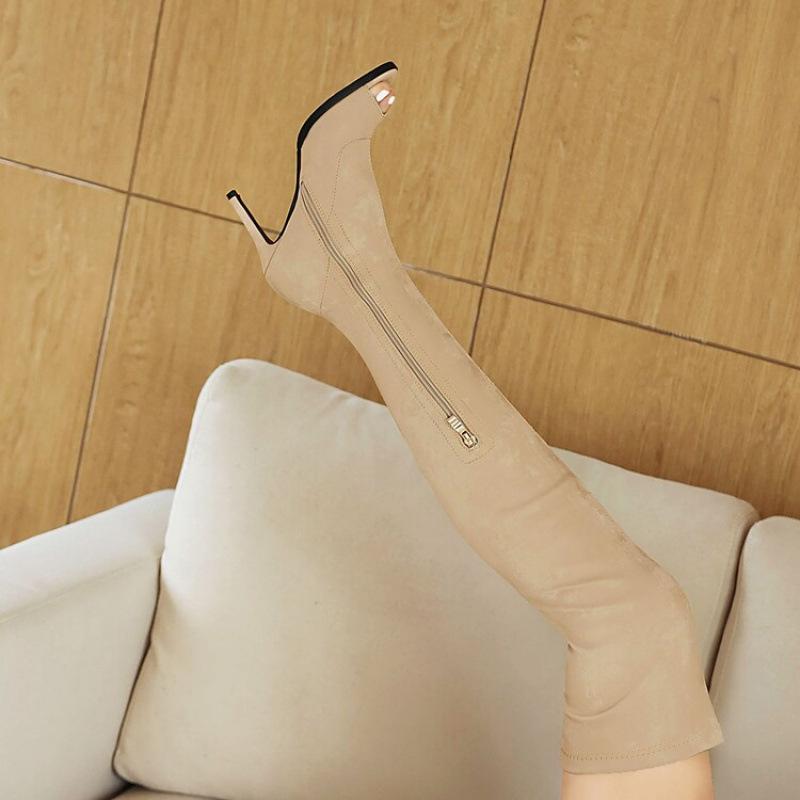 European and American new fish mouth thin boots super high heel women's boots autumn and winter thin heel round head over the knee elastic boots lar