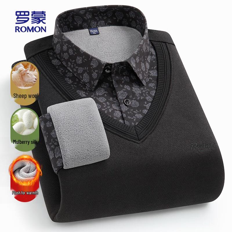 

Romon Men s Winter Fleece-Lined Shirt Collar Knit Sweater 4XL (190)
