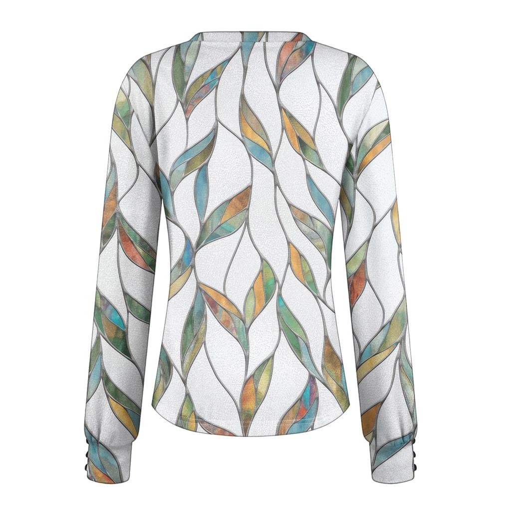 Damenoberteile Langarmmanschetten Button-Up-Hemd V-Ausschnitt Lässiges Lockeres T-Shirt Blumenoberteile