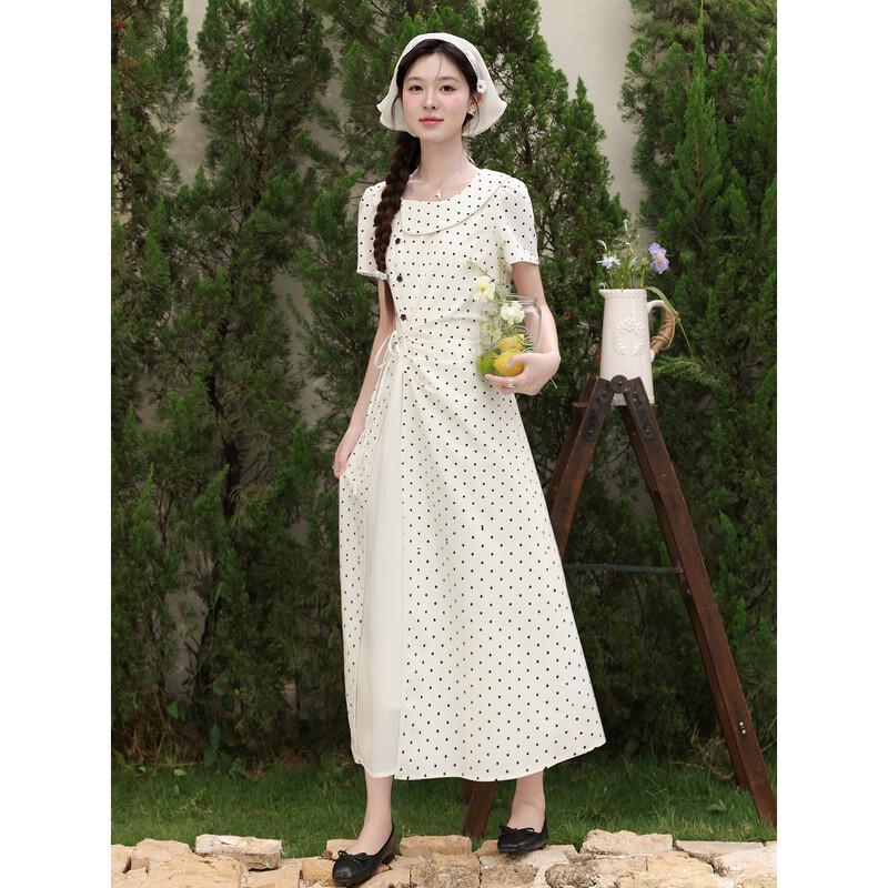 French Style Polka Dot Slimming Dress L