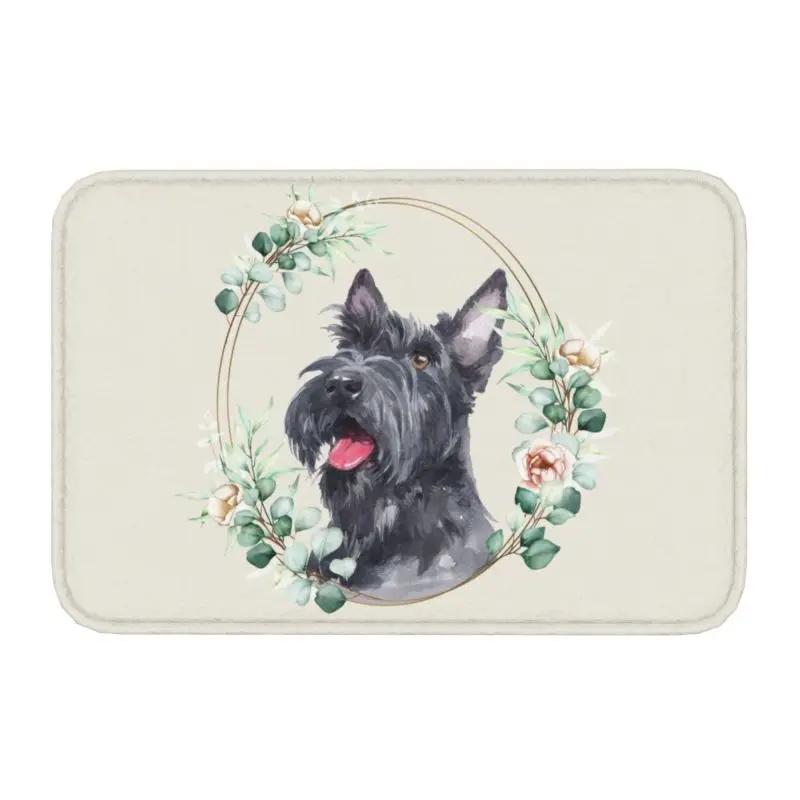 Custom West Highland White Terrier Dog In Floral Gold Wreath Doormat Non-Slip Entrance Door Floor Mat Garage Rug Carpet Footpad