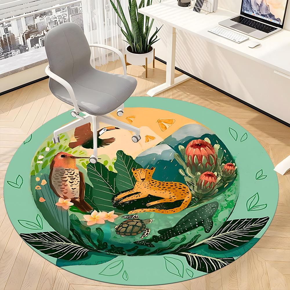 1PC Jungle Safari Office Round Area Rug, Indoor Mat Suitable ForOffice, Under Office Chairs Bedroom Living Room Home Decor, Room Deco, D035