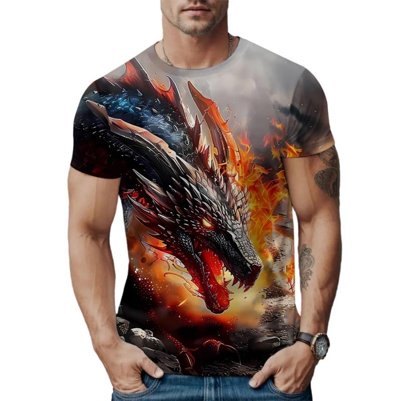 3D Printed T-shirt Men's Street Fashion Color Blocked Round Neck Short Sleeved Shirt