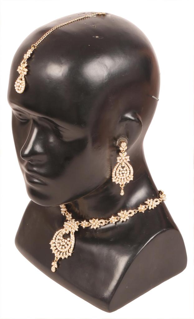 Touchstone Women's Indian Jewelry Set, Maang Tikka Wedding Guest Gold Necklace, Bollywood Jewelry Set, Pageant Elegant Prom Bride Accessory, Western