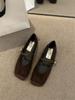 French Mary Jane shoes soft leather Japanese retro suede square head with skirt single shoes large size women's shoes 41-43