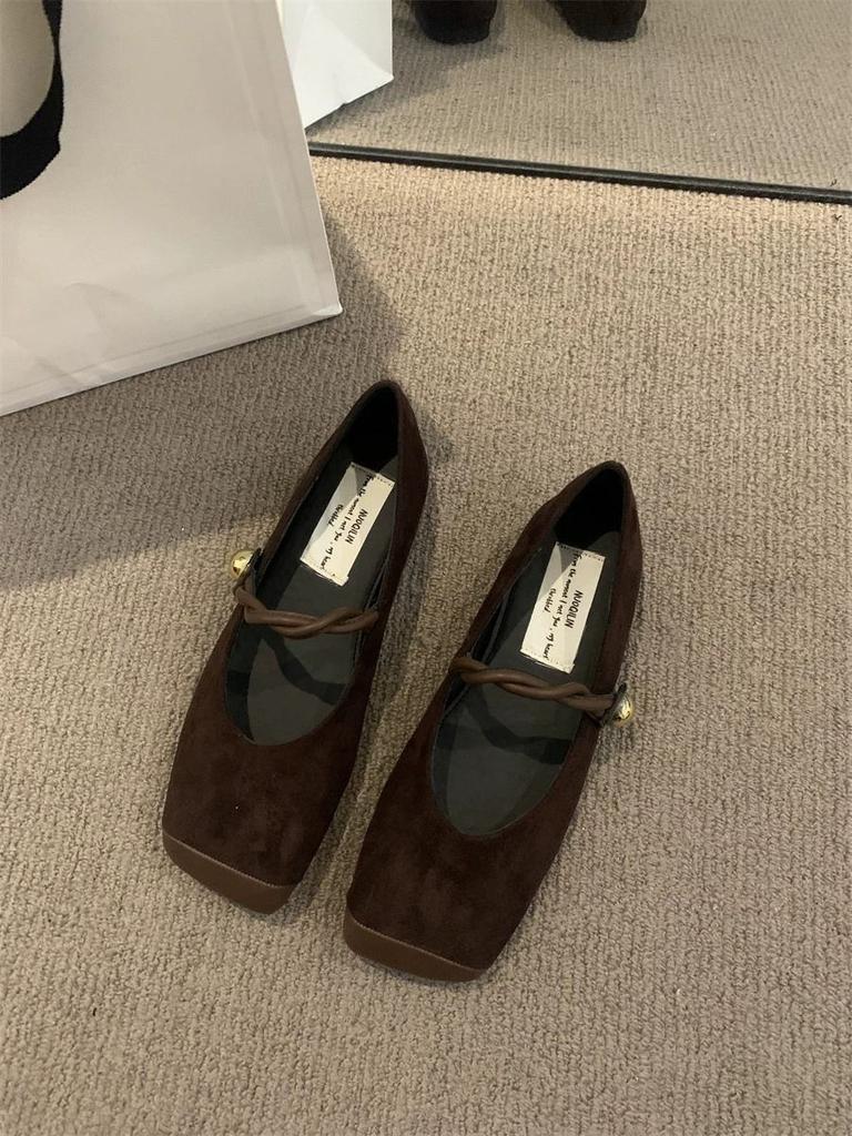 French Mary Jane shoes soft leather Japanese retro suede square head with skirt single shoes large size women's shoes 41-43