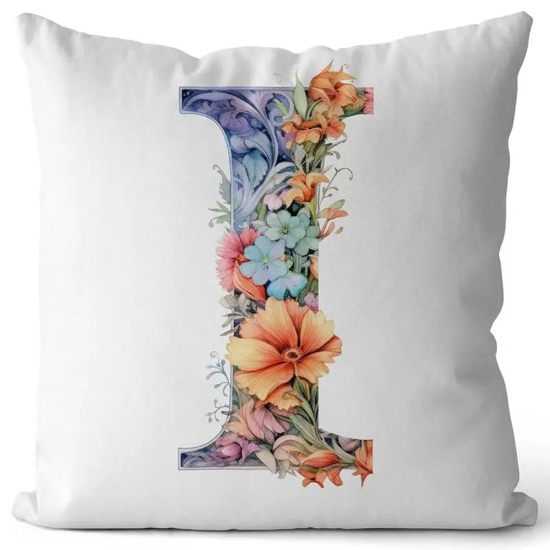 English Letter Flower Print Sofa Cushion Cover Suitable For Home Living Room Decoration Hotel Hospital Dormitory Pillow