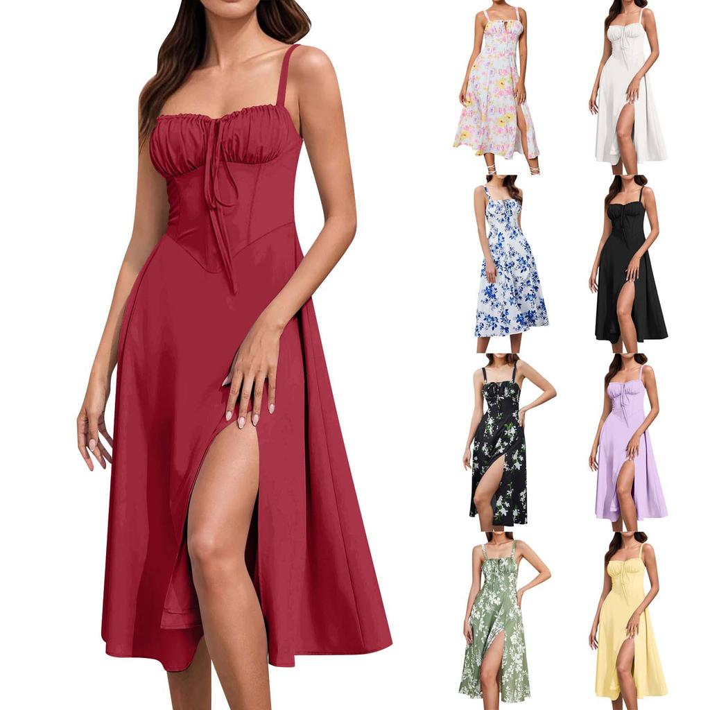 Robe à bretelles vintage décontractée pour femme, robe élégante pour les vacances