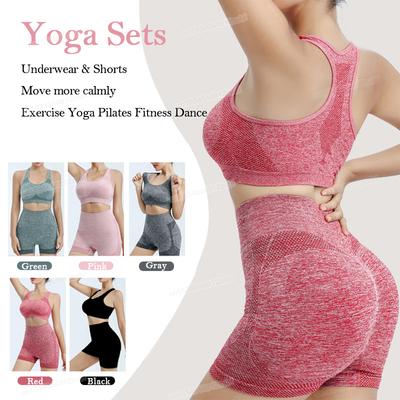 2Pcs Gym Suits Women Yoga Sets Pilates Workout Bra Vest Shorts Sets Female Crop Tank High Waist Shorts Outfits Fitness Running Sport Bras Brassiere