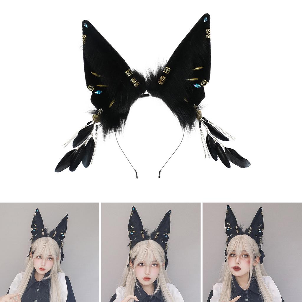 Anime Maid Hairhoop Plush Beast Ear Tassels Headband Cosplay Costume Halloween Party Headdress Girl Comics Show Headwear