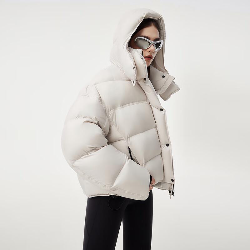 Tamboer Women's Short Puffer Down Jacket with Detachable Scarf