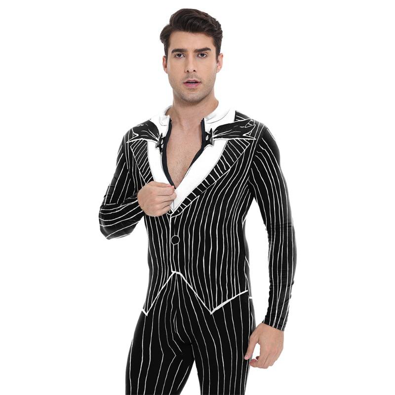 Cosplay Christmas Thriller Night Mike Men's Striped Digital Printed Bodysuit Halloween Costume