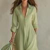 2026 Long Sleeve Dress Women Single Breasted A-line Solid Color Casual Fashion
