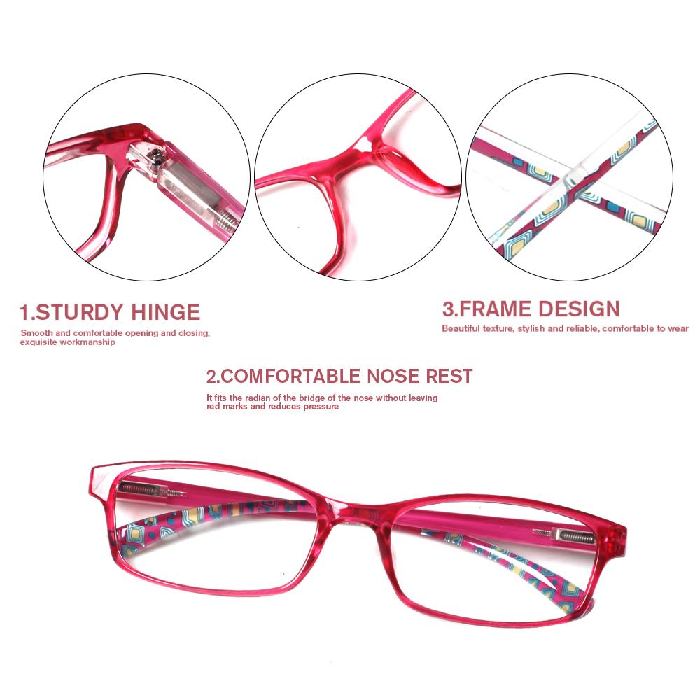 4 Pack Presbyopia Eyeglasses Stylish Printed Frames Presbyterian Glasses Square Shaped High Definition Optical Lenses for Ladies Diopter Glasses