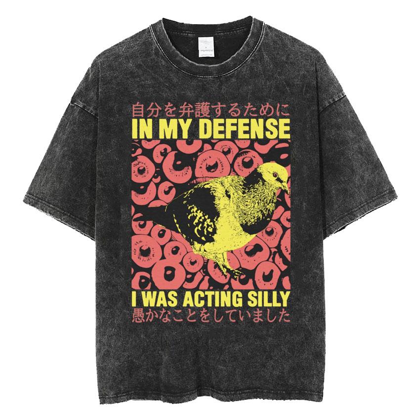 The Horrors Are Never Ending Yet I Remain Silly T-shirt Funny Japanese Style Frog Retro Washed T Shirt Men's Oversized Tees Tops