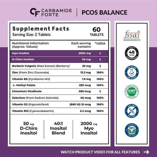 Carbamide Forte doplňky stravy pro ženy s PCOS po 40:1 Poměr Myo-inozitolu k D-chiro-inozitolu | Inositolový doplněk pro PCOS - 60 rostlinných tablet