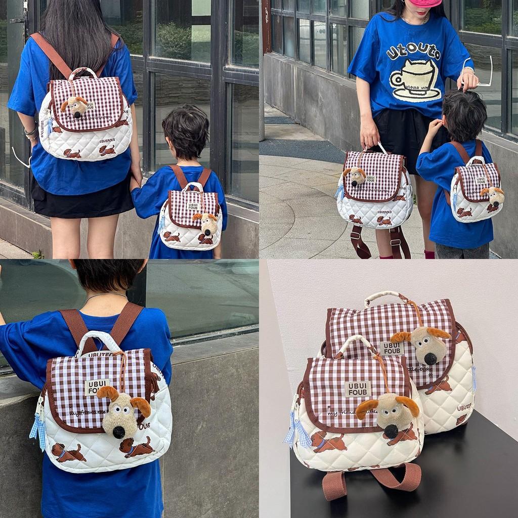 Puppy Dog Printed Checkered Pattern Children Backpack Suitable Parent Children