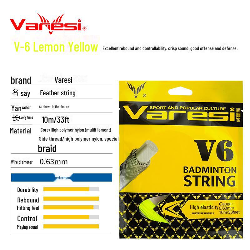Varesi Authentic V6 Badminton Racket Line - Hand-Threaded, High Elasticity & Durable.