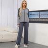 New Autumn and Winter V-neck Color Matching Striped Knitted Bat Sweater Loose Wide-leg Pants Knitted Two-piece Set