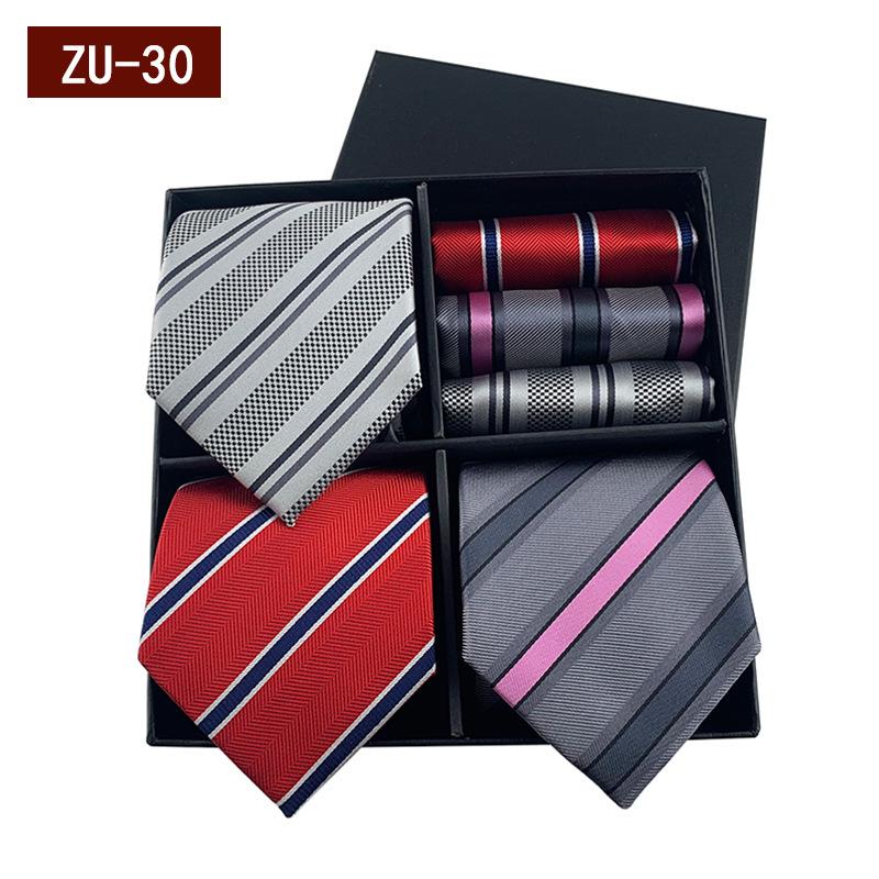 Men'S Gift Box Tie, Fashionable Business Striped Tie Square Scarf Combination Set, Luxury Gift Box.