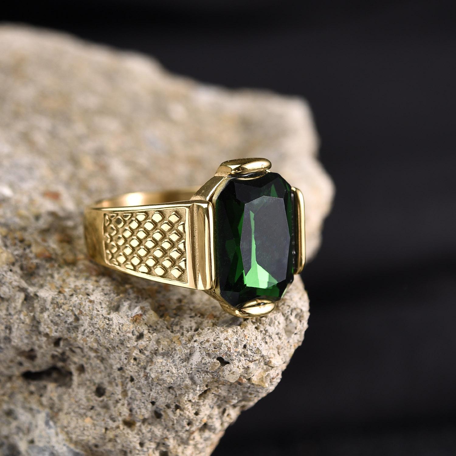 R3351g Мужское Высококачественное Винтажное Кольцо из Нержавеющей Стали Стилей с Драгоценными Камнями Ювелирные Изделия 7 зелёный