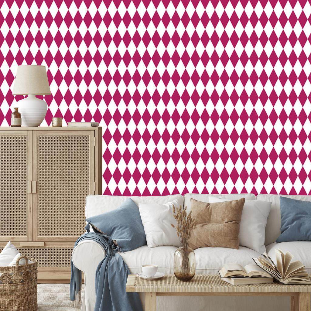 Harlequin Diamonds Wallpaper Purple, White and Powder Pink 50x1000
