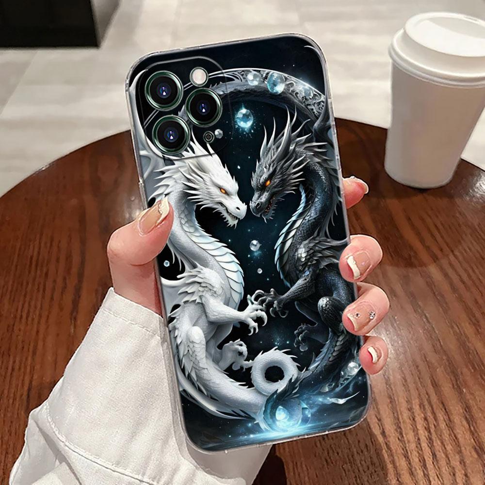 Cute Black White Dragon Transparent Case For Apple iPhone 17 16 15 14 13 12 11 Pro Max 16 Plus 16E 17Air 17Pro Phone Cover Funda