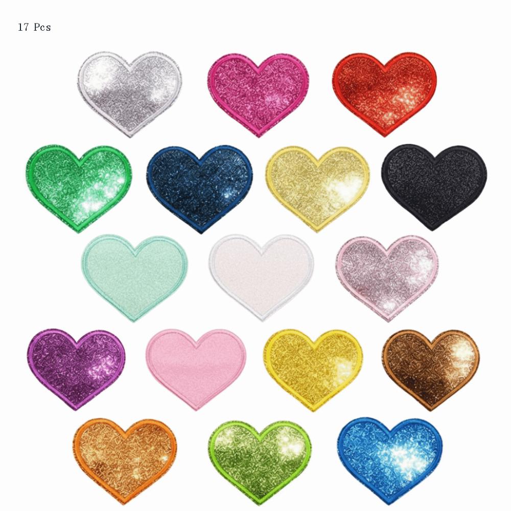 14/17 Pcs Sparkle Iron On Patches Heart Shape Applique Patch Five-pointed Star Patch  DIY Craft