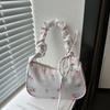 Sweet Flower Pleated Underarm Bag Ruched Floral Shoulder Bag Simple Nylon Handbag  Woman