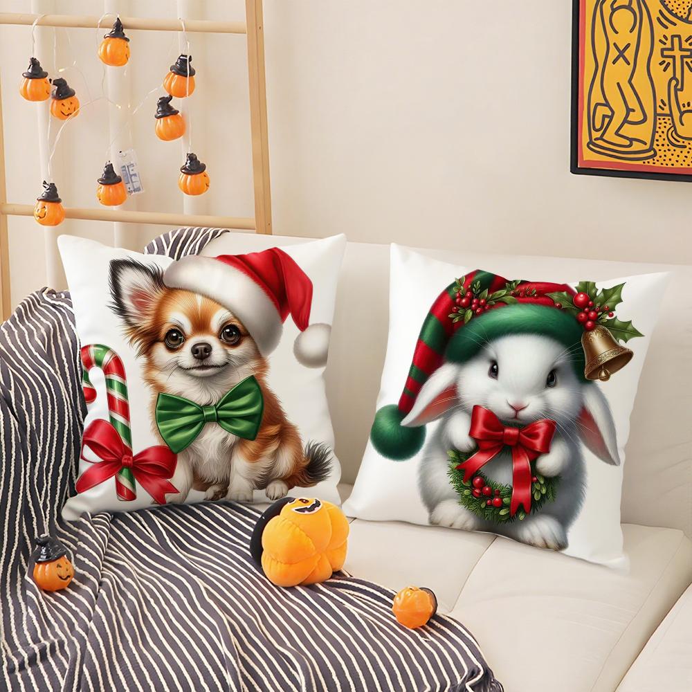 Christmas Atmosphere Animals Pillow Case Silky Short Plush with Invisible Zipper Dustproof Sofa Cushion Cover for Home Decor