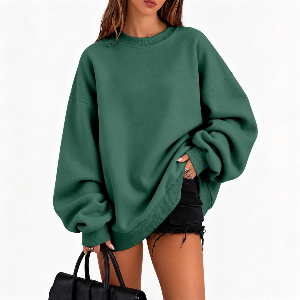 Women's Fall Winter Casual Crewneck Sweatshirt Color Long Sleeve Top