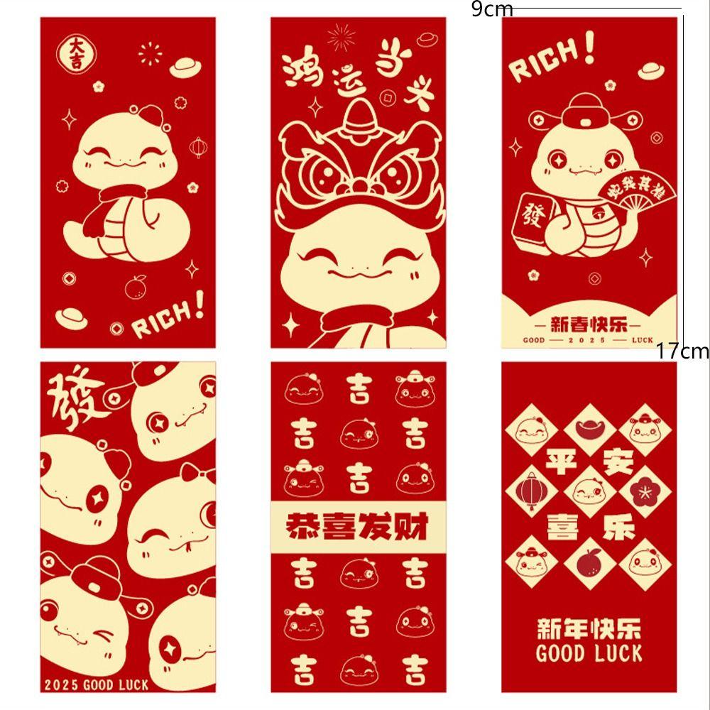 6pcs Paper 2025 New Year Red Envelopes Blessing Red Packet Lucky Money Pockets  Party Gifts