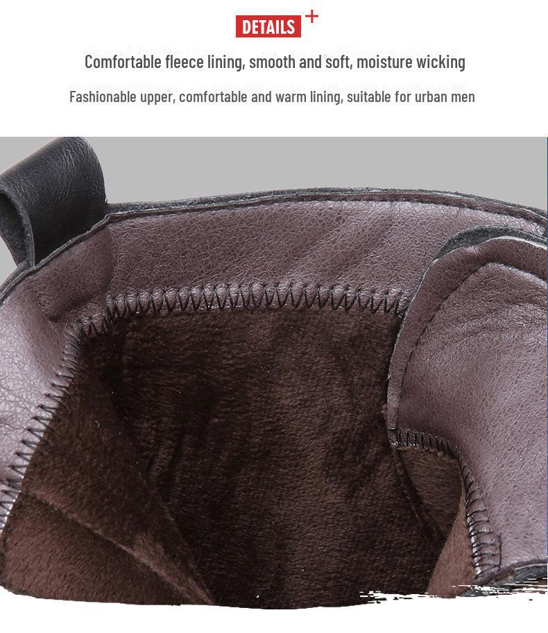 2024 Herr Äkta Läder Vinterstövlar, Brittisk Trendig Retrostil, Plus Sammet Varma Vardagsstövlar