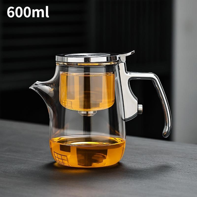 JUSTINLAU Magnetic Flip Glass Teapot High Borosilicate Glass KungFu Tea Kettle Home/Office Brewing Tea Jug with Water Separation