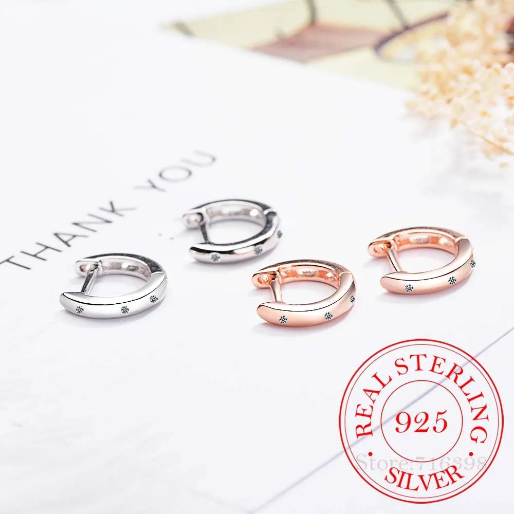 Real 925 Sterling Silver Circle Hoop Earrings Fashion Jewelry for Women Female High Quality