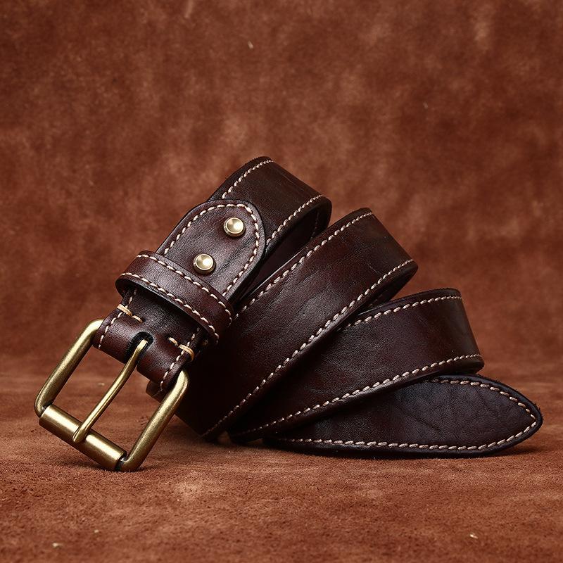 

100% Genuine Leather 3.8Cm Men High Quality Belt Luxury Designer Brass Pin Buckle Belts Pure Thick Cowskin Strap Male Jeans Man 105CM