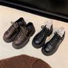 Höhenvergrößernde Schnür-Britisches Stil Kleine Lederschuhe Damen Samt Einzelne Schuhe Braun College-Stil Plateau Damenschuhe