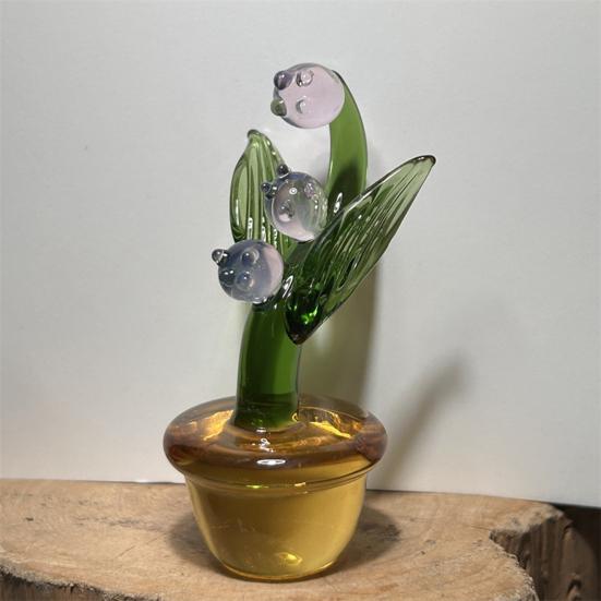 Mini Glass Flower Figurine Transparent Hand Blown Faux Crystal Flower Bouquet In Pot for Birthday Mother's Day Wedding Women Mom Office Home Table