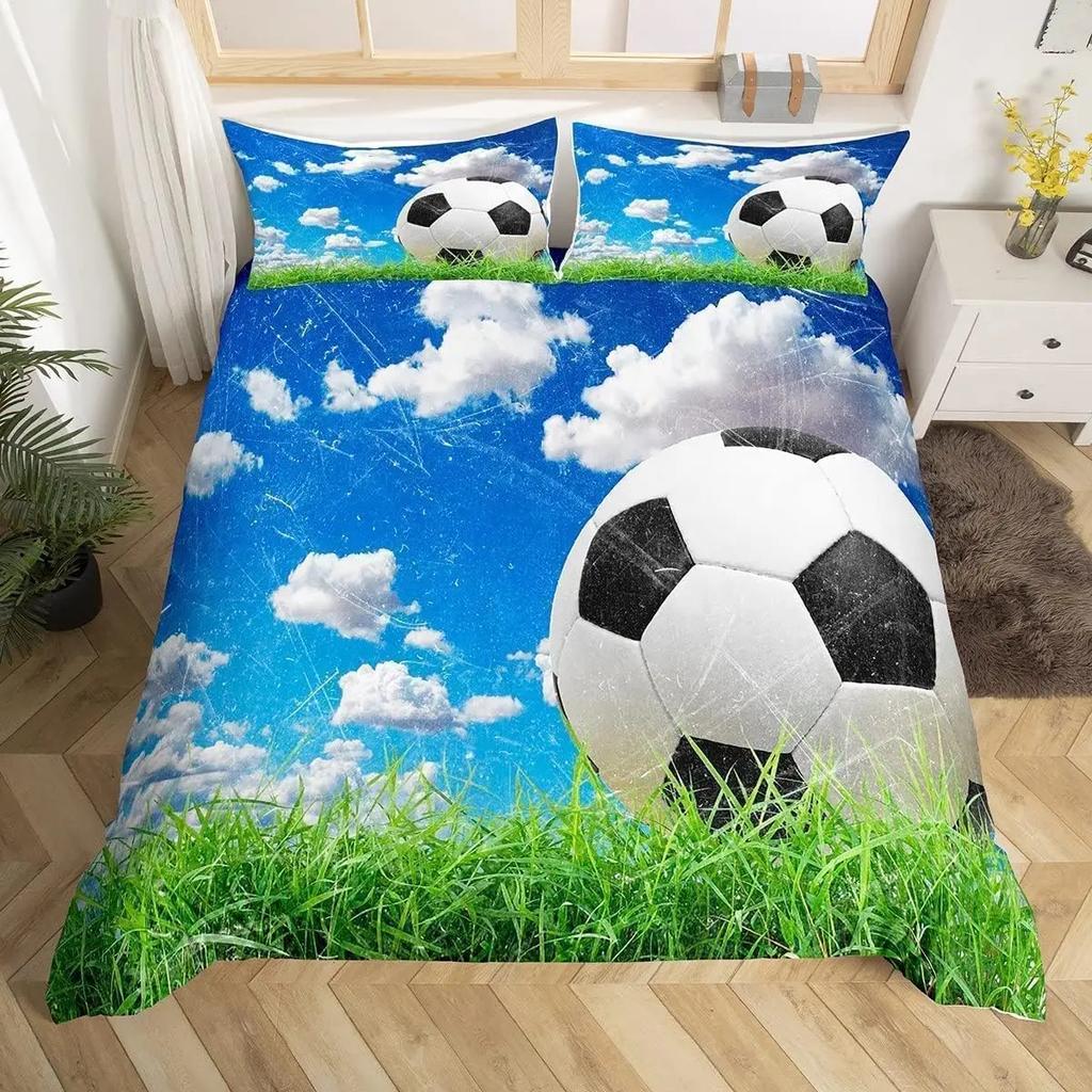 Kids Football Duvet Cover Set For Boys Girls Bedroom Decor Balls Sports Bedding Set Full Queen Microfiber Soccer Comforter Cover