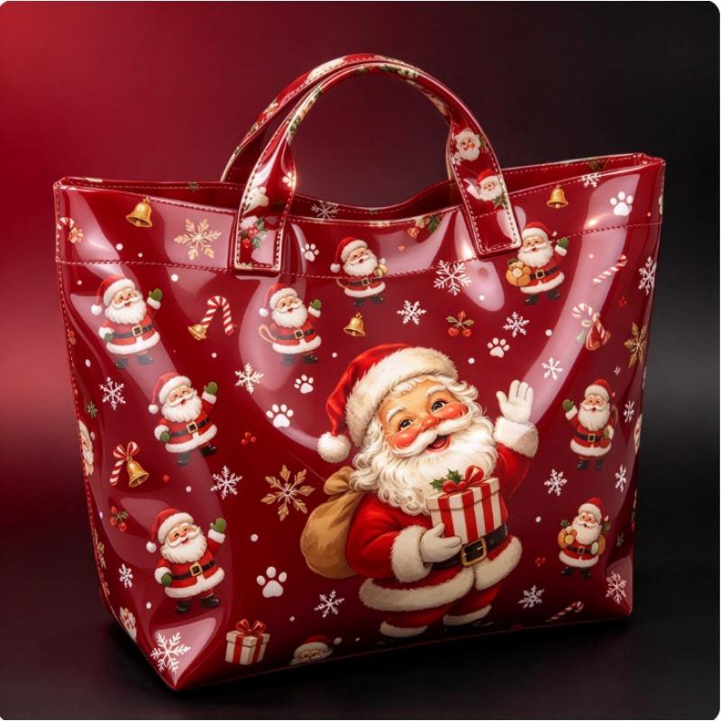 Christmas Printed PVC Waterproof Tote Bag Amazon European and American Women Commuter Shopping Handbag