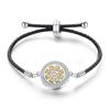 Stainless Steel Tree of Life Aromatherapy Bracelet with Diamonds and Leather Band