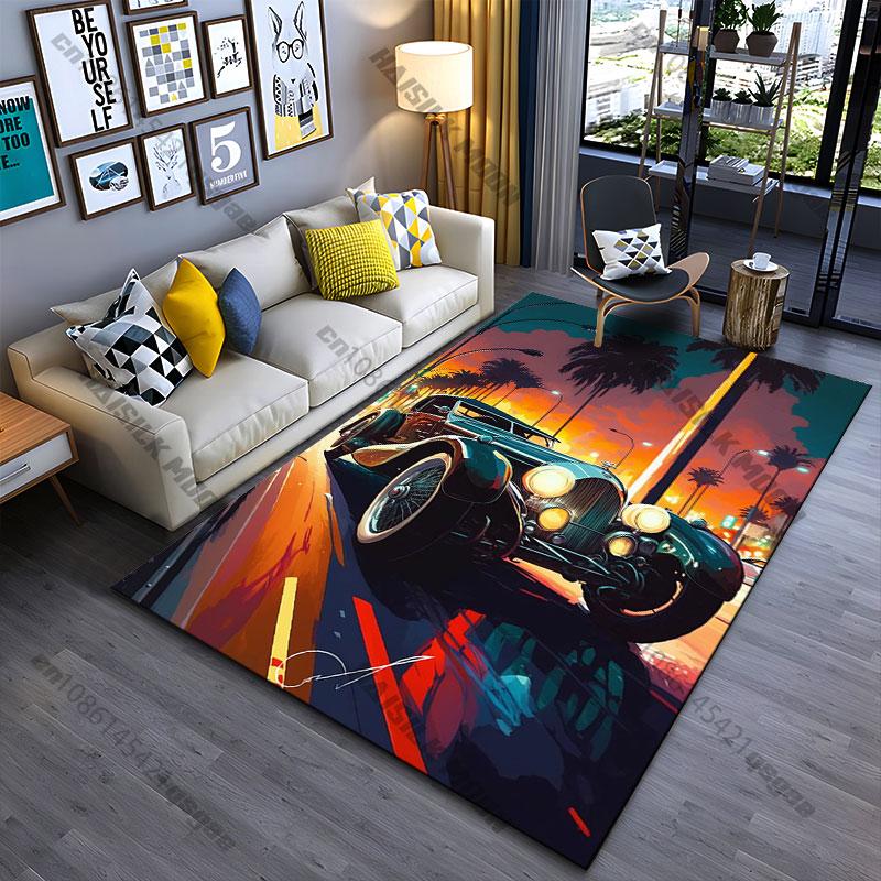 Classic car sunset street carpet Yoga living room room decor children's crawling mat doormat area rug games mat