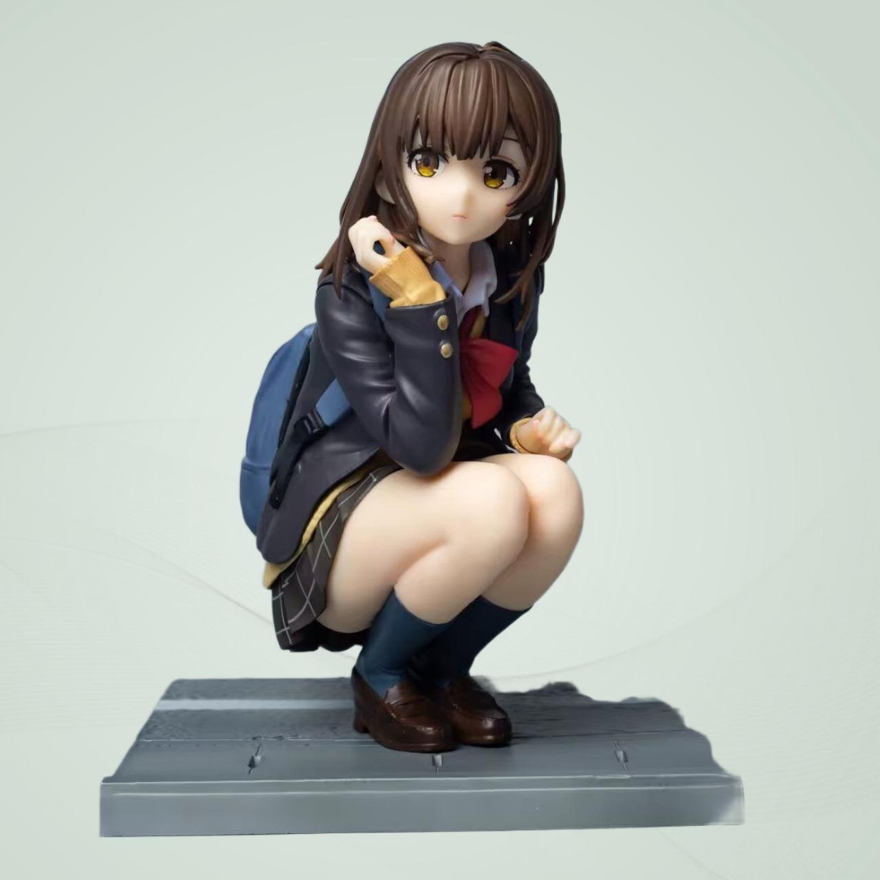 

beautiful girl shaved and then picked up a high school girl named Sayo Ogihara squatting posture anime figurine wholesale model
