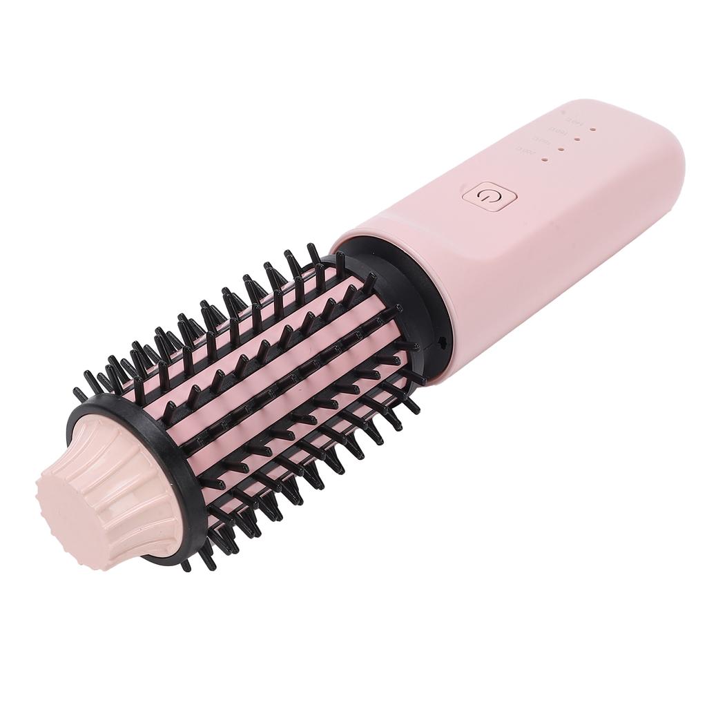 Cordless Hair Curling Iron Brush Portable Anti Scald Heated Round Thermal Brush for All Hair Type Pink