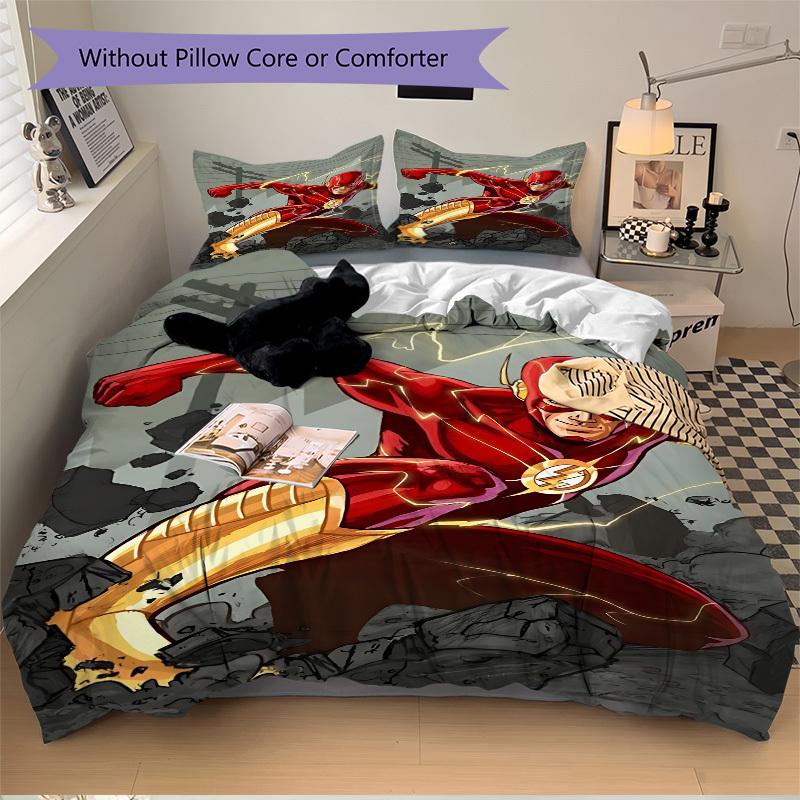 3pcs Flash Superhero Cover Set,Soft Comfortable Duvet Cover,Guest Room (1*Duvet Cover + 2*Pillowcases, Without Core) Yy251024086
