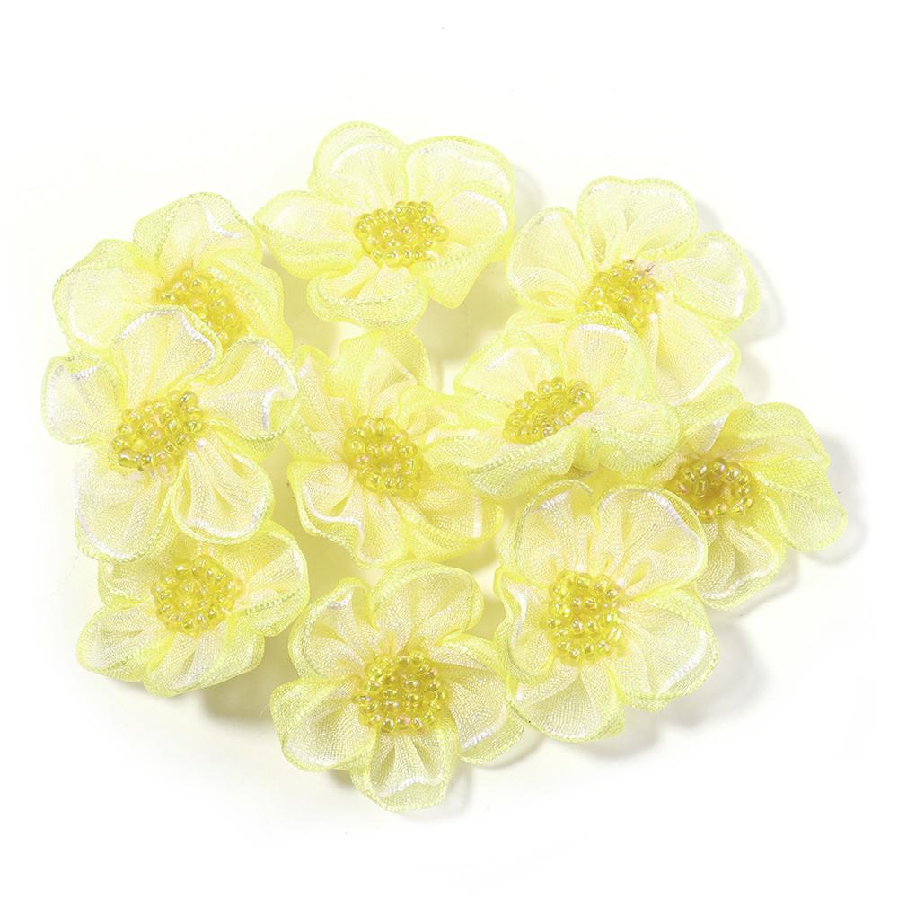 10pcs 3cm Gauze Artificial Flowers Colorful Double Layer Flower Head For DIY Handmade Wedding Party Clothing Headwear Decoration