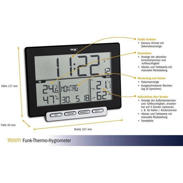 Tfa dostmann trinity thermomètre hygromètre radio cat. n ° de 30.3058