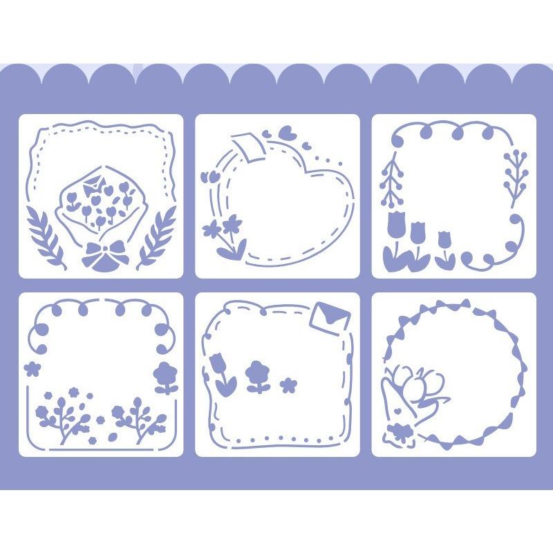 6pcs/set Floral Butterfly Stencil Templates for Scrapbook Wall Small Creative Design DIY Decor Stencils for Painting and Decor