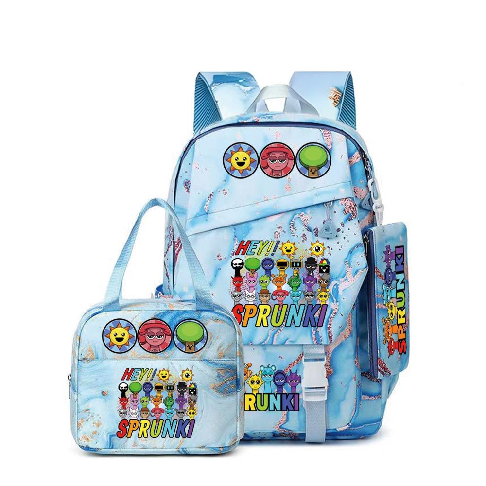 Rhythm Box Sprunki Cartoon Backpack Campus Male and Female Versatile Student Large Capacity School Bag Three-piece Set L